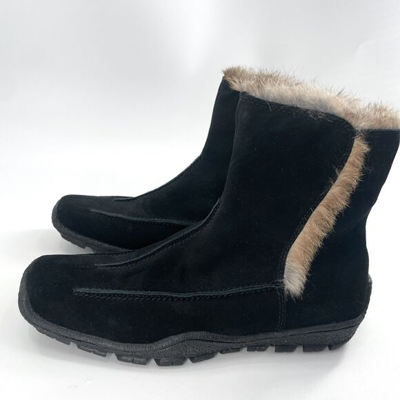 Vintage ELLE Women's Boots Geuine Fur Trim Black Suede Leather EUR 40 US 9.5 - Picture 1 of 8